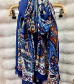 Premium Navy Blue Paisley Floral Printed Silk-Finish Hijab - Image 2
