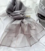 Premium Ash Grey Black Border Gold Shimmer Soft Hijab - Image 2