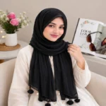 Premium Black Soft Crinkle Tassel Hijab