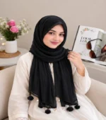 Premium Black Soft Crinkle Tassel Hijab