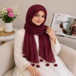 Premium Wine Maroon Tassel Cotton Crinkle Hijab