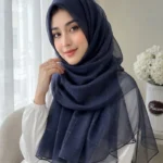 Premium Navy Blue Gold Shimmer Striped Soft Hijab