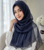 Premium Navy Blue Gold Shimmer Striped Soft Hijab