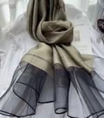Premium Olive Green Black Border Gold Shimmer Soft Hijab - Image 2