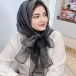 Premium Charcoal Black Shimmer Striped Soft Hijab