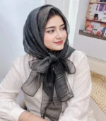 Premium Charcoal Black Shimmer Striped Soft Hijab