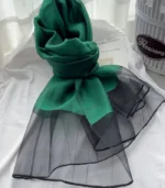 Premium Emerald Green Black Border Gold Shimmer Soft Hijab - Image 2