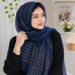 Premium Navy Blue Sheer Striped Soft Hijab