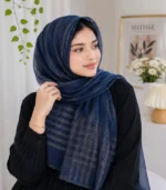 Premium Navy Blue Sheer Striped Soft Hijab