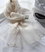 Premium Ivory White Gold Shimmer Soft Hijab - Image 2