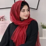 Premium Ruby Red Gold Shimmer Striped Soft Hijab
