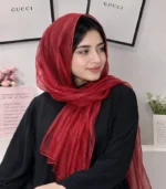 Premium Ruby Red Gold Shimmer Striped Soft Hijab