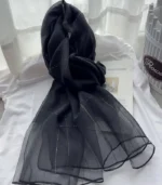 Premium Black Gold Shimmer Striped Soft Hijab - Image 2