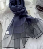 Premium Navy Blue Gold Shimmer Striped Soft Hijab - Image 2