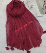 Premium Wine Maroon Tassel Cotton Crinkle Hijab - Image 2