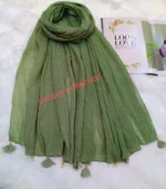 Premium Olive Green Soft Crinkle Tassel Hijab - Image 2