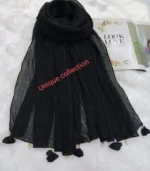 Premium Black Soft Crinkle Tassel Hijab - Image 2