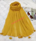 Premium Mustard Yellow Soft Crinkle Tassel Hijab - Image 2