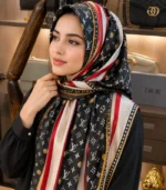 Premium Black Monogram Printed Silk-Finish Hijab