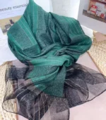 Premium Emerald Green Black Gold Shimmer Striped Soft Hijab - Image 2