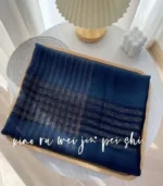 Premium Navy Blue Sheer Striped Soft Hijab - Image 2