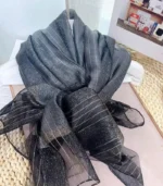 Premium Charcoal Grey Black Dual-Tone Gold Shimmer Soft Hijab - Image 2