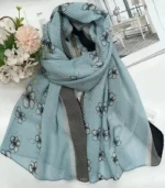 Premium Ice Blue Floral Pleated Soft Crinkle Hijab - Image 2