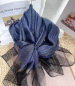 Premium Navy Blue Gold Shimmer Striped Soft Hijab - Image 2