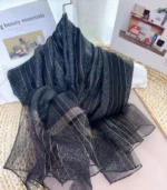 Premium Black Gold Shimmer Striped Soft Hijab - Image 2