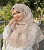 Premium Champagne Beige Gold Shimmer Soft Hijab
