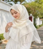 Premium Ivory White Gold Shimmer Soft Hijab