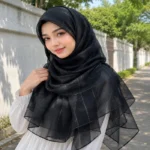Premium Black Gold Shimmer Striped Soft Hijab