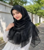 Premium Black Gold Shimmer Striped Soft Hijab