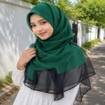 Premium Emerald Green Black Border Gold Shimmer Soft Hijab