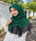 Premium Emerald Green Black Border Gold Shimmer Soft Hijab