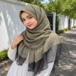 Premium Olive Green Black Border Gold Shimmer Soft Hijab