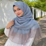 Premium Dusty Blue Black Border Gold Shimmer Soft Hijab