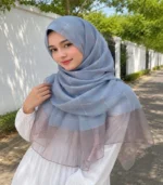 Premium Dusty Blue Black Border Gold Shimmer Soft Hijab