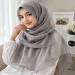 Premium Ash Grey Black Border Gold Shimmer Soft Hijab