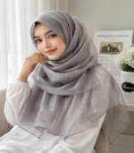 Premium Ash Grey Black Border Gold Shimmer Soft Hijab