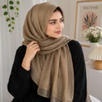 Premium Mushroom Taupe Gold Shimmer Soft Hijab