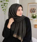 Premium Charcoal Black Gold Shimmer Striped Soft Hijab