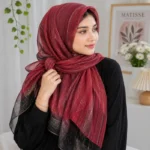 Premium Wine Red Black Border Gold Shimmer Soft Hijab