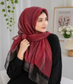 Premium Wine Red Black Border Gold Shimmer Soft Hijab
