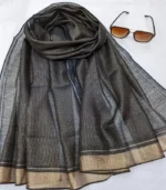Premium Charcoal Black Gold Shimmer Striped Soft Hijab - Image 2