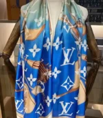 Luxury Blue Monogram Silk-Feel Hijab - Image 2