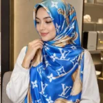 Luxury Blue Monogram Silk-Feel Hijab