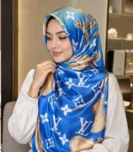 Luxury Blue Monogram Silk-Feel Hijab