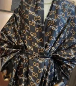 Premium Black & Gold Monogram Printed Silk-Finish Hijab - Image 2
