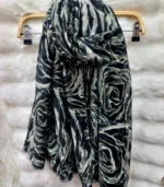 Premium Black Marble Floral Silk-Finish Hijab - Image 2
